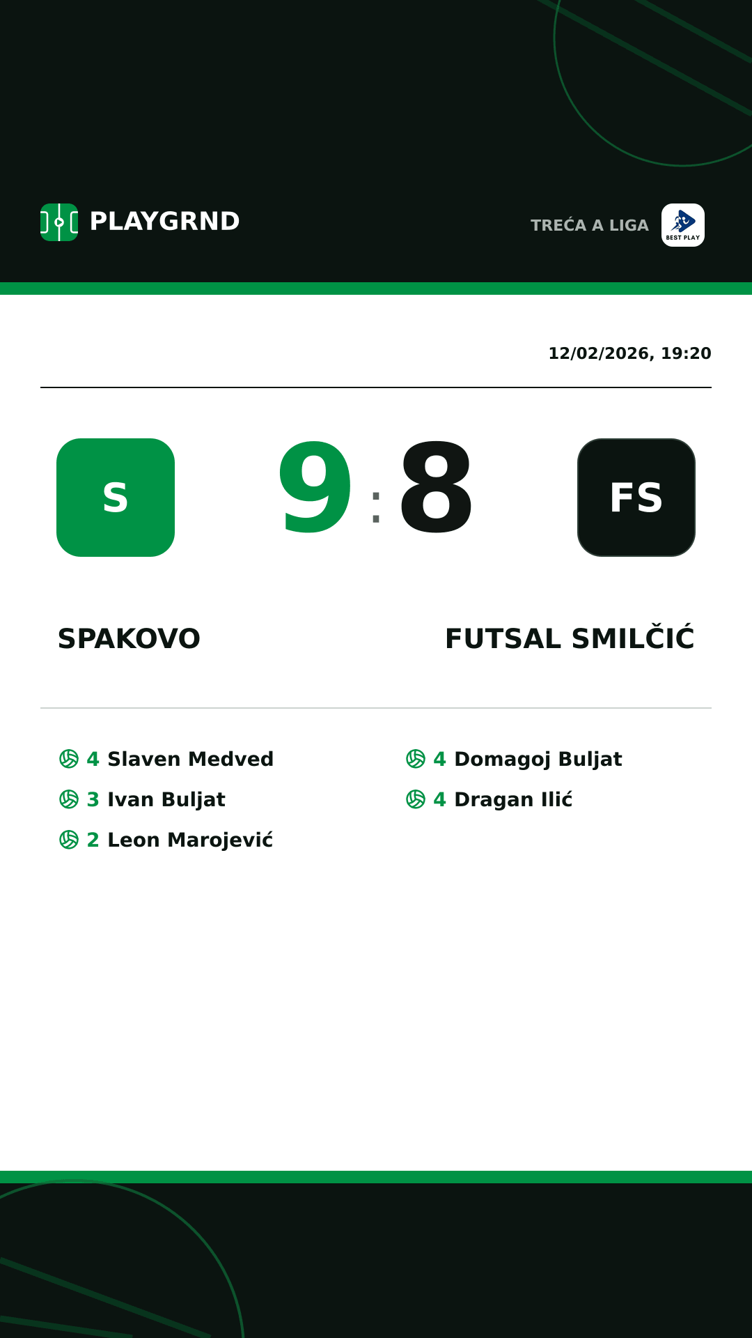 Instagram artwork: Spakovo 9:8 Futsal Smilčić