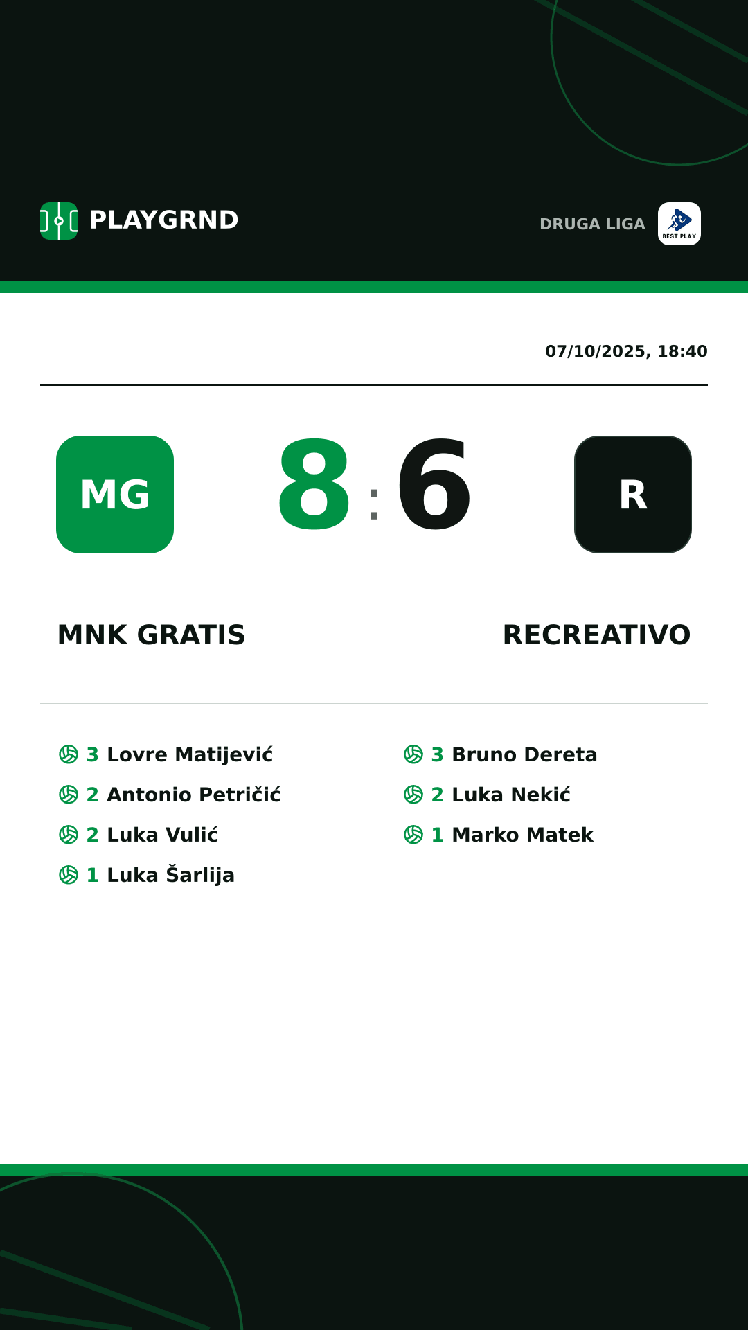 Instagram artwork: MNK Gratis 8:6 Recreativo