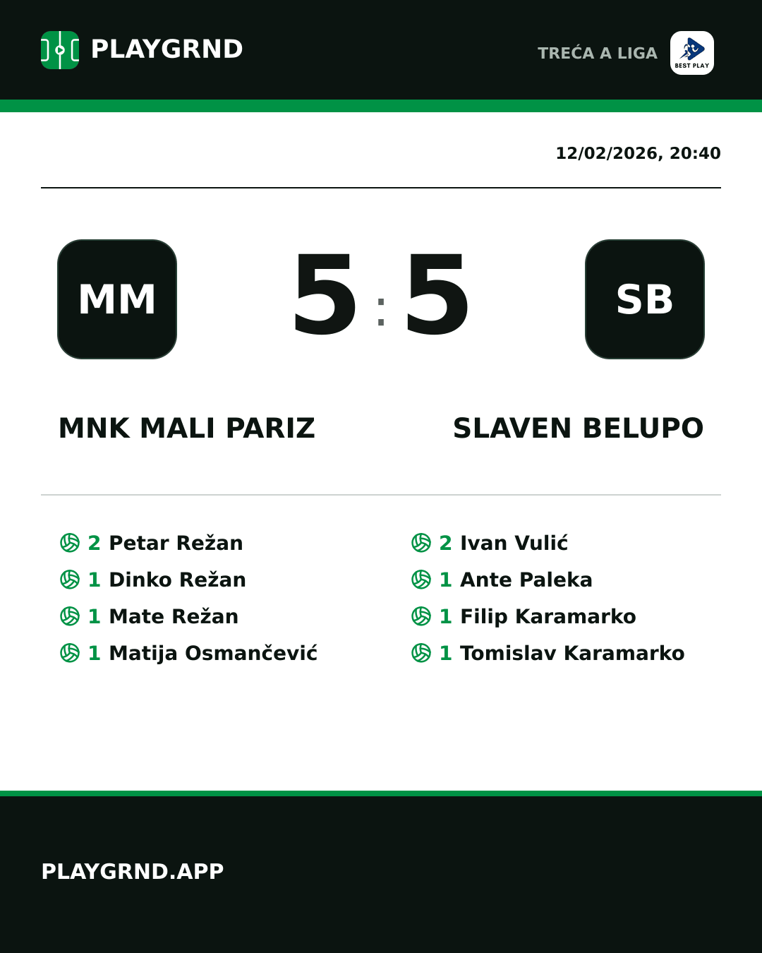 Instagram artwork: MNK Mali Pariz 5:5 Slaven Belupo